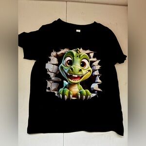 Black T-Shirt with Cartoon Dinosaur Design